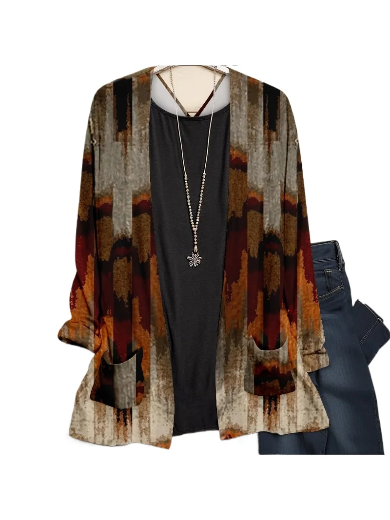 Женский Кардиган с длинным рукавом и карманами размеры 1x L-5XL