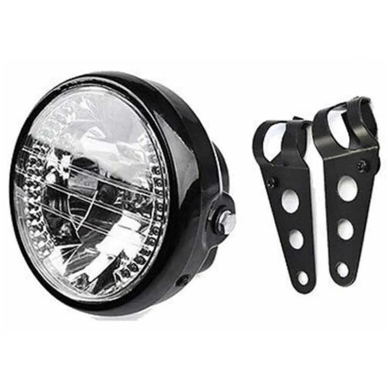 

12V Universal Motorcycle 7 Inch transparent lid Headlight H4 35W LED Head Lamp 9 Wires Turn Signal Light Mount Bracket Black
