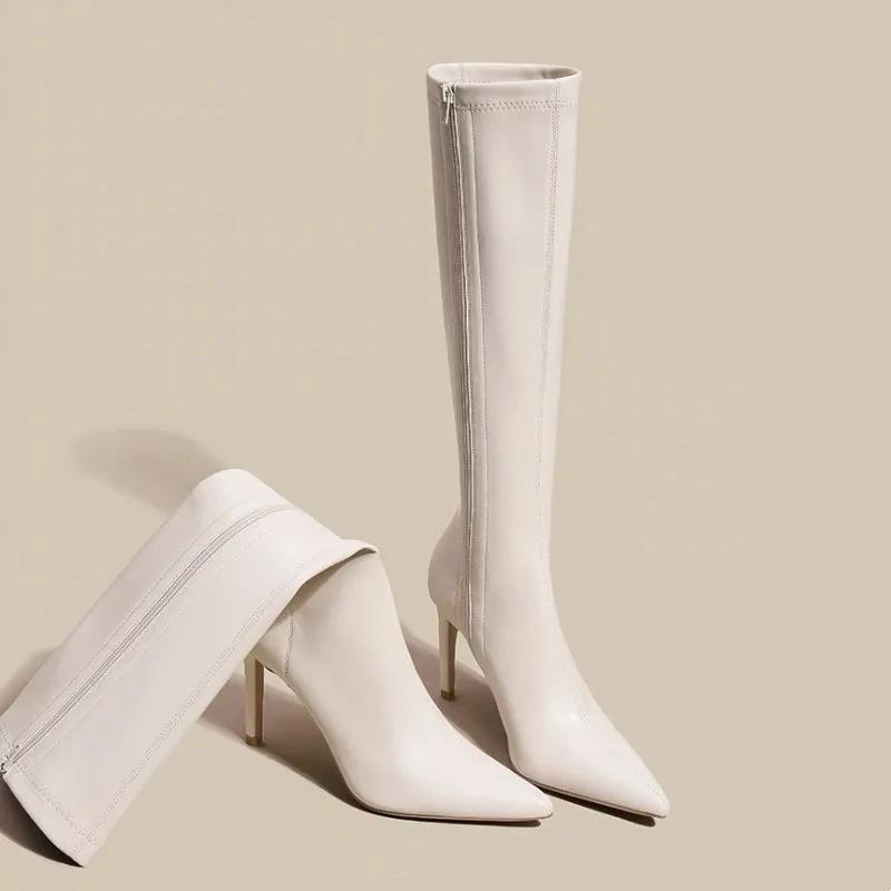 Женские сапоги Челси до колена пикантная обувь на высоком каблуке зимняя модная