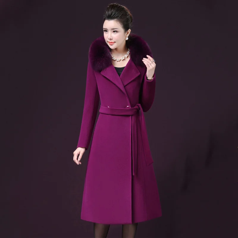 

Модные Женские приталенные пальто, Дамское пальто с меховым воротником, зимнее шерстяное пальто, верхняя одежда, двубортные элегантные пальто