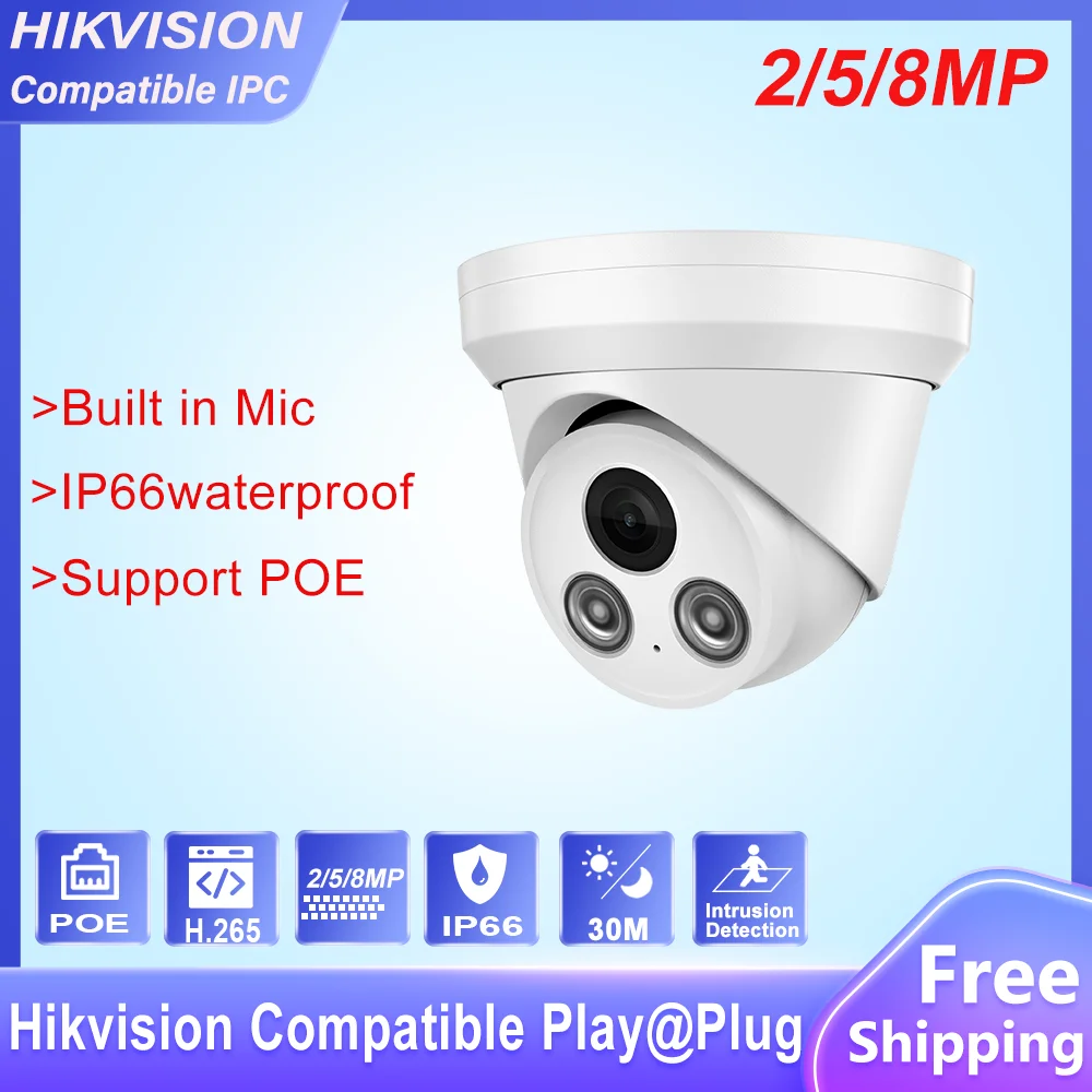 Купольная IP-камера видеонаблюдения Hikvision совместимая с 4K 8 Мп POE Ultra 5 МП HD 30 м H.265 P2P