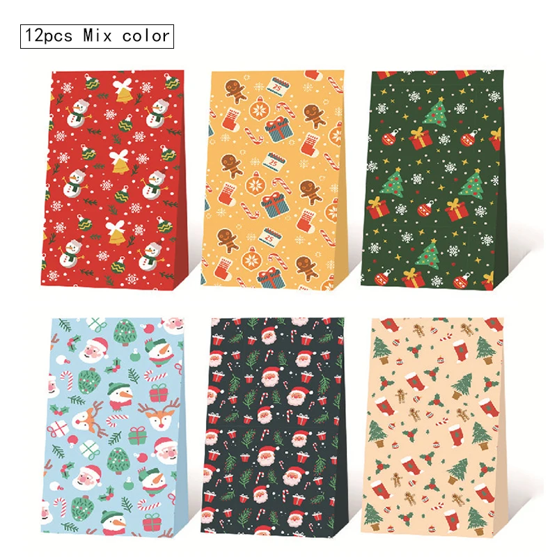 Набор бумажных пакетов для рождественских подарков 12 шт