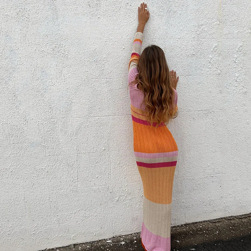 Women Sexy Beach Evening Party Knitted Off Shoulder Long Sleeve Bodycon Long Dresses Casual 2022 Summer Y2K Maxi Dress