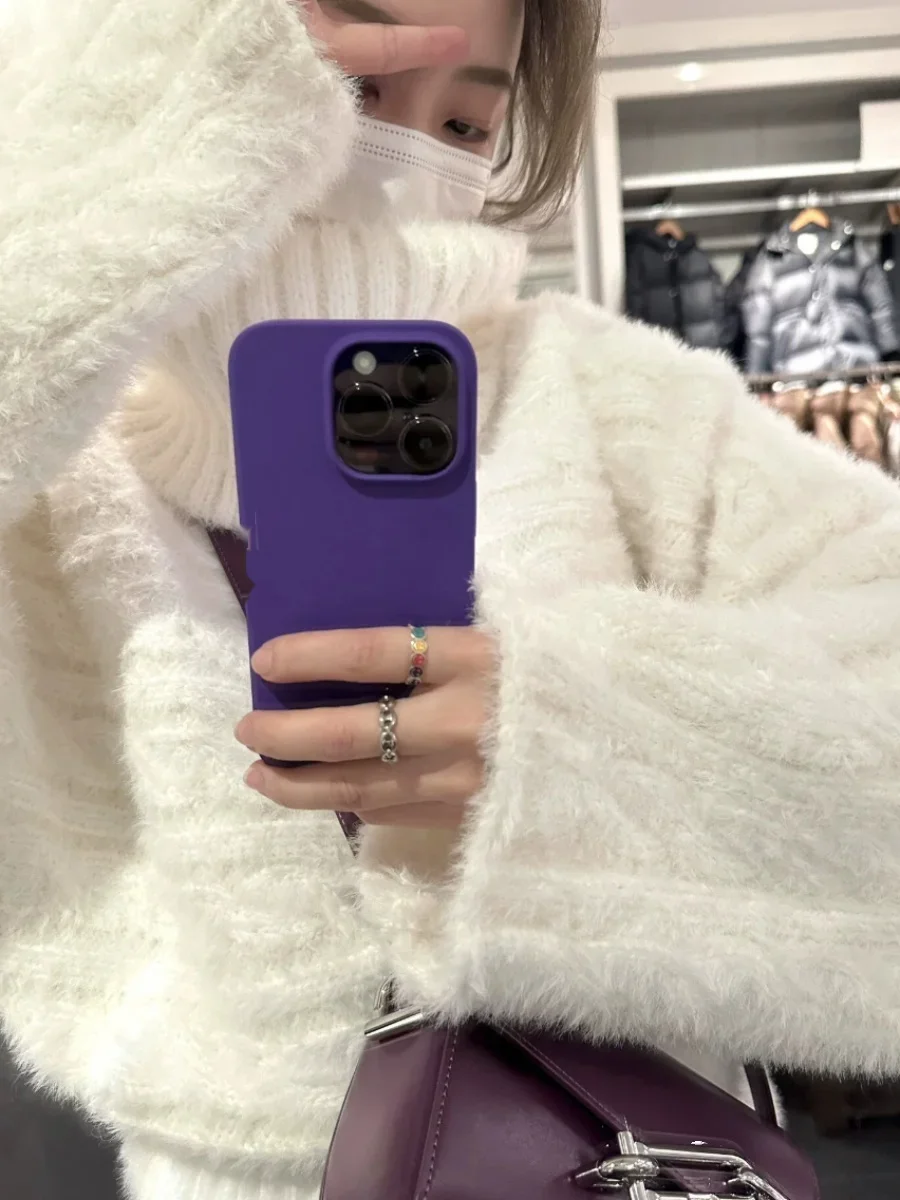 Женский белый вязаный свитер Harajuku 90-х Y2k однотонный джемпер с разрезом на шее и