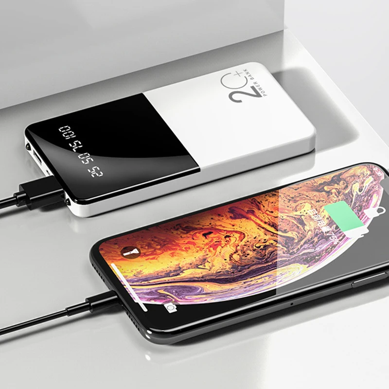 20000mah power bank portable charger mirror screen led digital display powerbank external battery pack poverbank for all phones free global shipping
