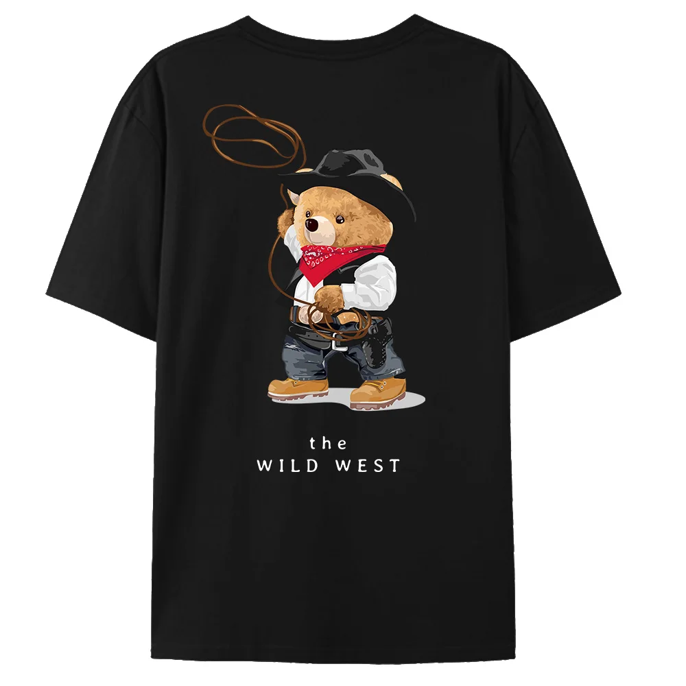 

Западная ковбой Тедди медвежонок мода напечатала футболку удобно каждый день короткий рукав хлопок лето футболка для мужчин и женщин