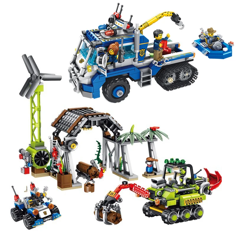 

City Jungle Series Creative Forest Duty Police Car Model Building Blocks Lumbering Truck Figures MOC Bricks Toys for Children