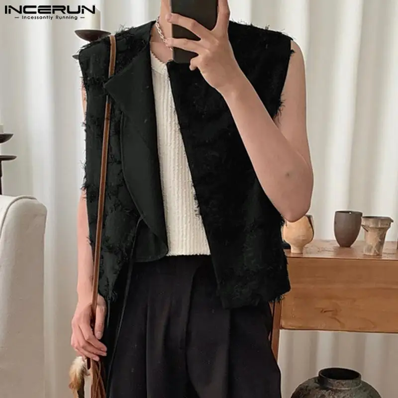 

Fashion Men Vests Tassel Solid Color Lace Up Sleeveless Irregular Waistcoats Streetwear 2023 Korean Style Vests S-5XL INCERUN