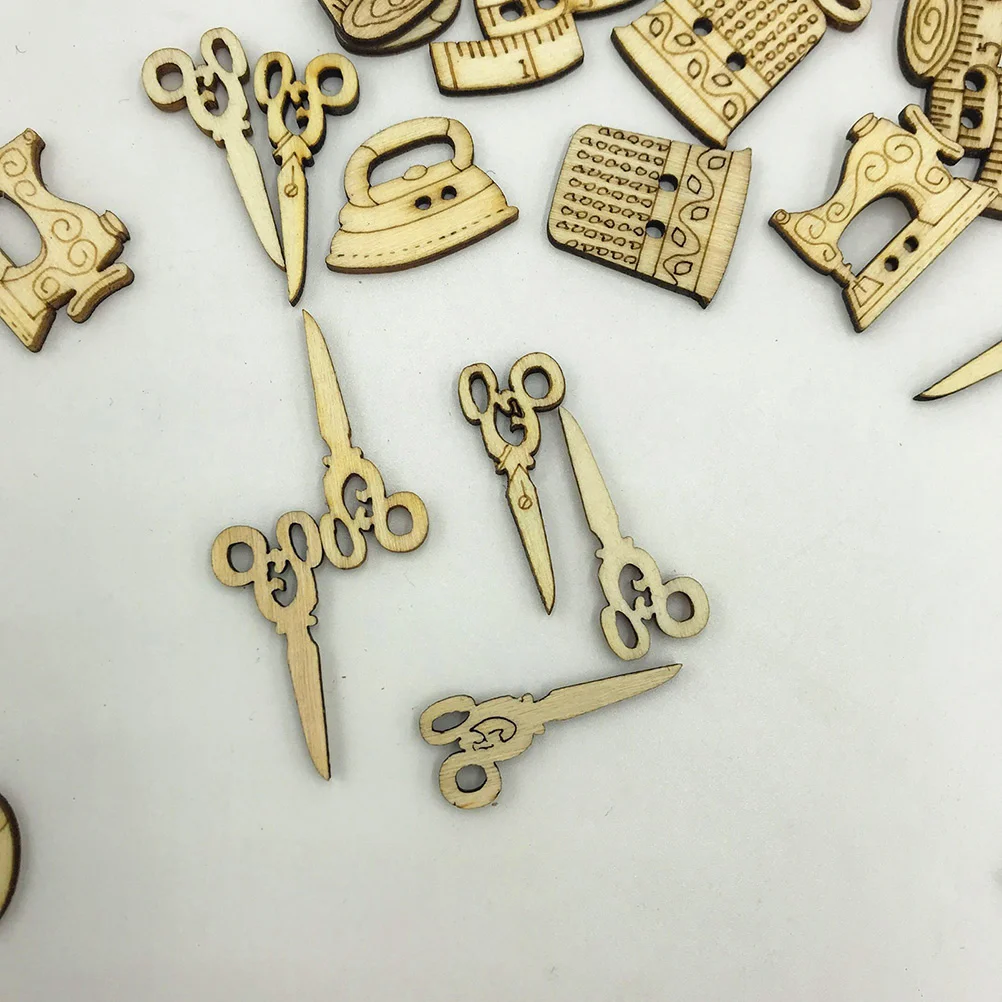 

50 PCS Wooden Snaps Ornaments Buttons Unfinished Shapes Cutouts Crafts Creative Slabs