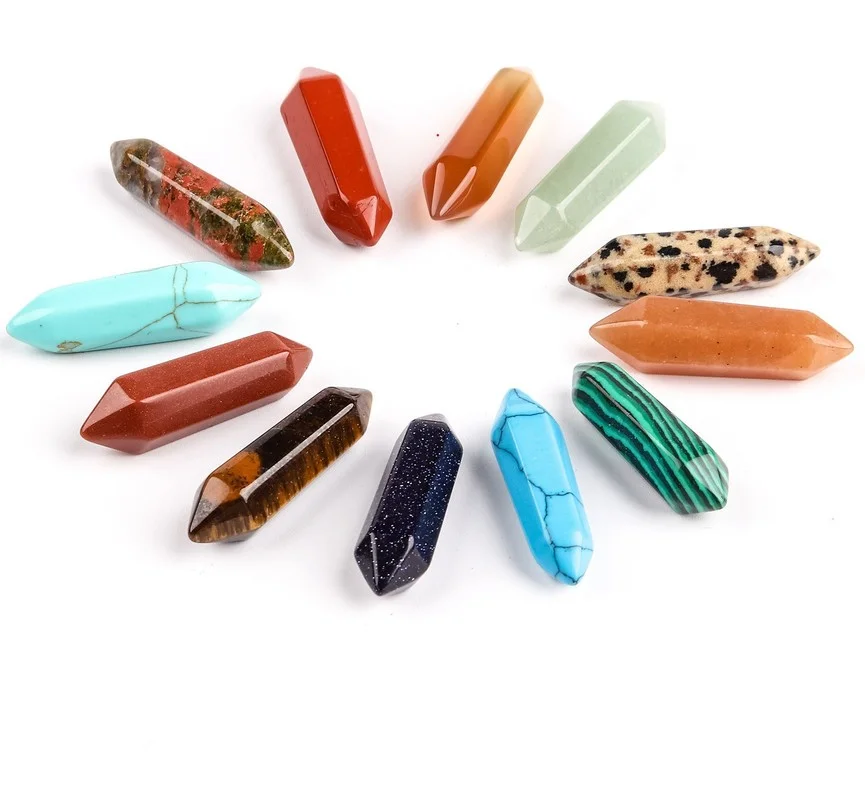 

8x32mm Natural Stone Hexagon Point Pillar Charms Hand Piece Healing Pink Crystal Decoration Jewelry Making Wholesale