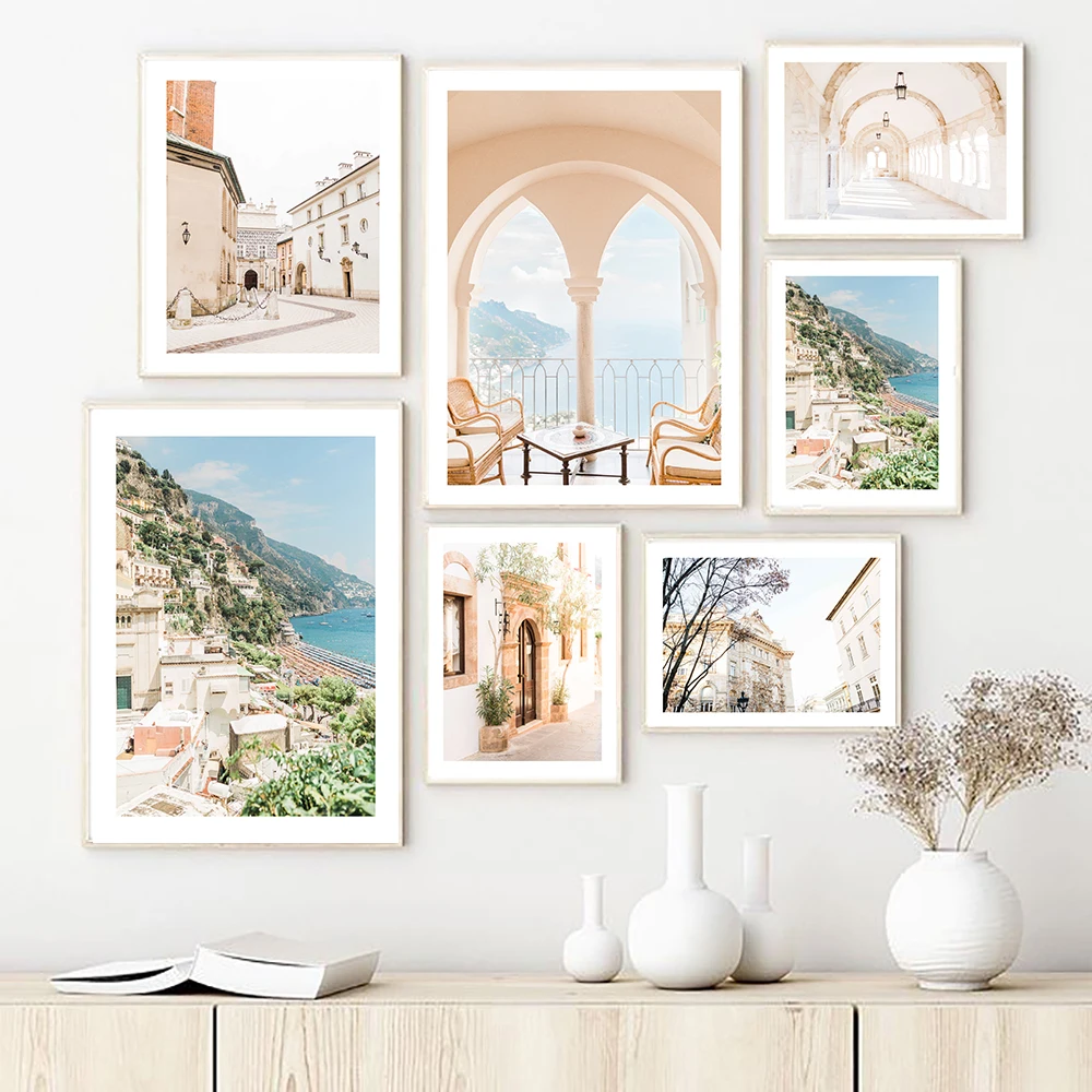 

Italy Amalfi Coast Wall ArtPosters Nature Green Landscape Prints Canvas Painting Summer Inspired Gallery Livng Room Decoration