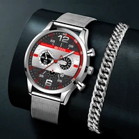 2022 watches mens fashion calendar watch men business stainless steel mesh belt quartz wrist watch male casual sports bracelet