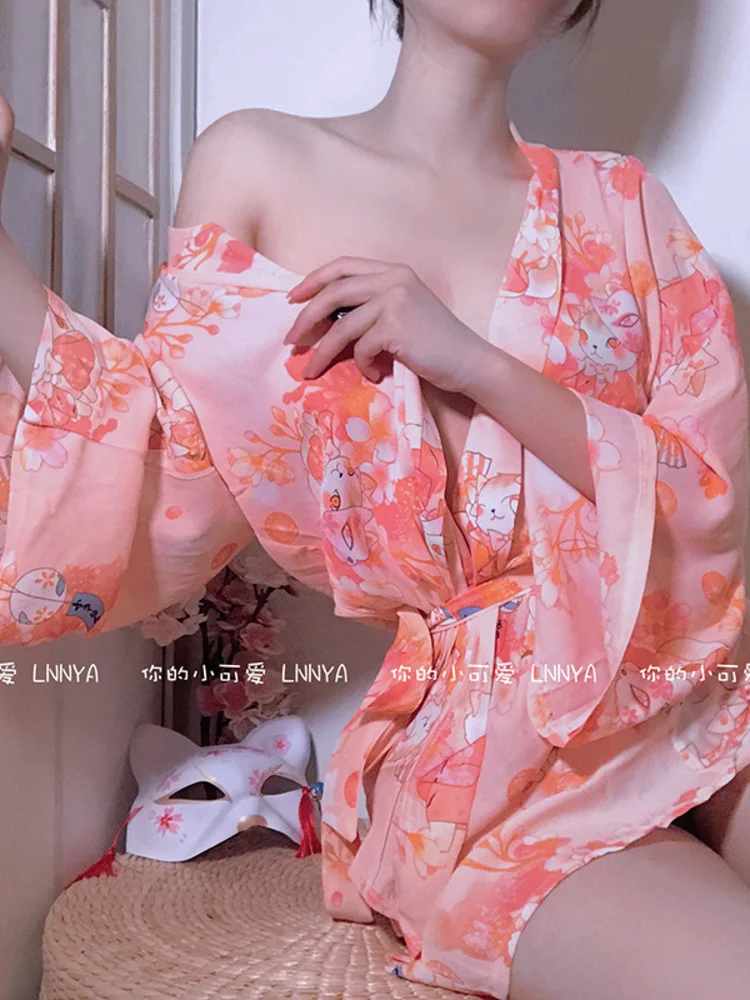 

Мини-платье TVVOVVIN с V-образным вырезом и высокой талией, пикантное японское соблазнительное кимоно с цветами для школьниц, тонкие популярные ...