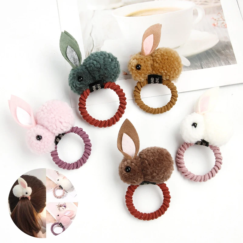 

Fashion Cute Animal Plush Rabbit Hair Ring Female Rope Rubber Band Elastic Hair Band Korean Headwear Children Hair Accessories