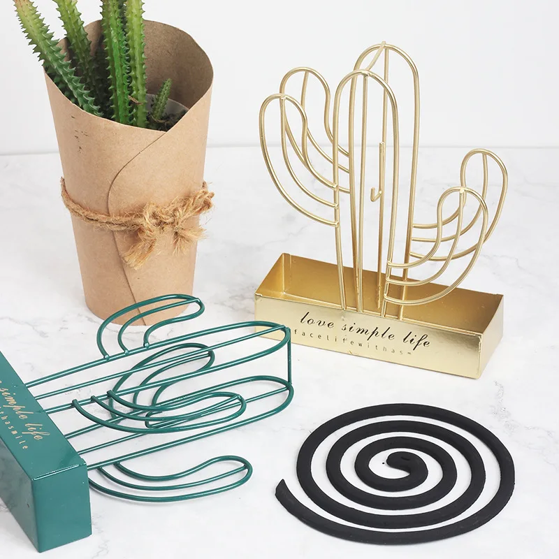 

Nordic Gold Cactus Mosquito Coil Holder Summer Days Iron Mosquito Repellent Incense Rack Plate Home Decoration