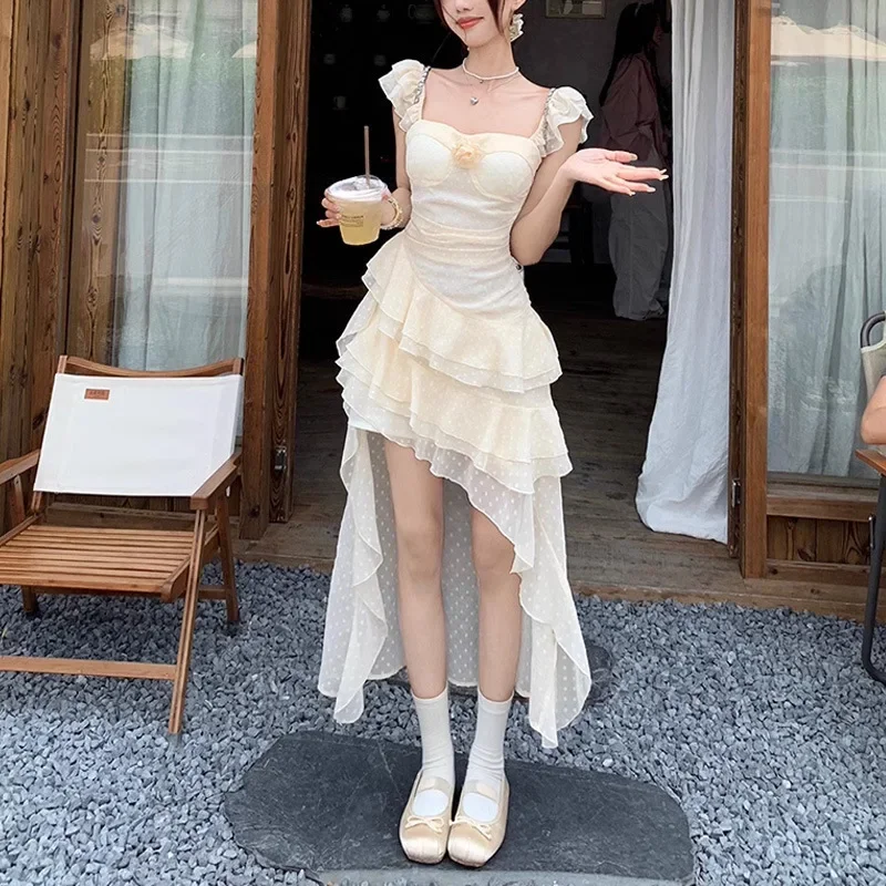 Элегантное французское отпускное платье-майка без рукавов с длинным хвостом и