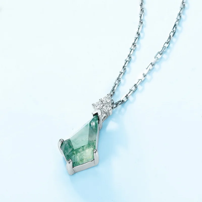 Ожерелье из стерлингового серебра 925 пробы с натуральным моховым агатом 7*12 мм для