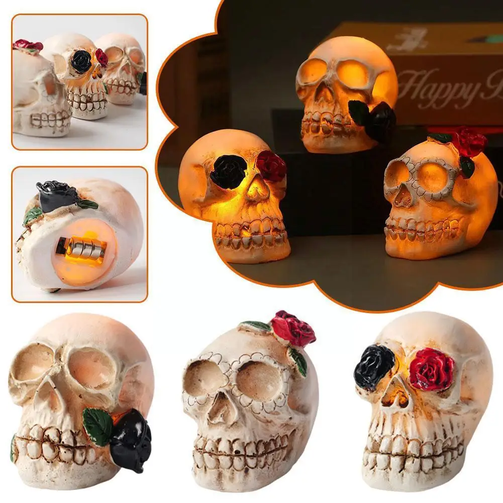 

Miniature Halloween Horror Skull Lamp Resin Skeleton Halloween Bar Light Head Candle Flameless Decor LED Props Home Party S2G9