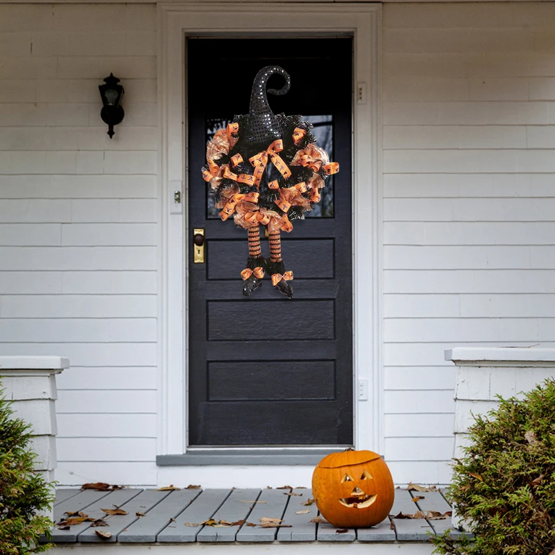 

Хэллоуин Кулон-венок ведьма подвесные ноги венок лента бант украшение призрак