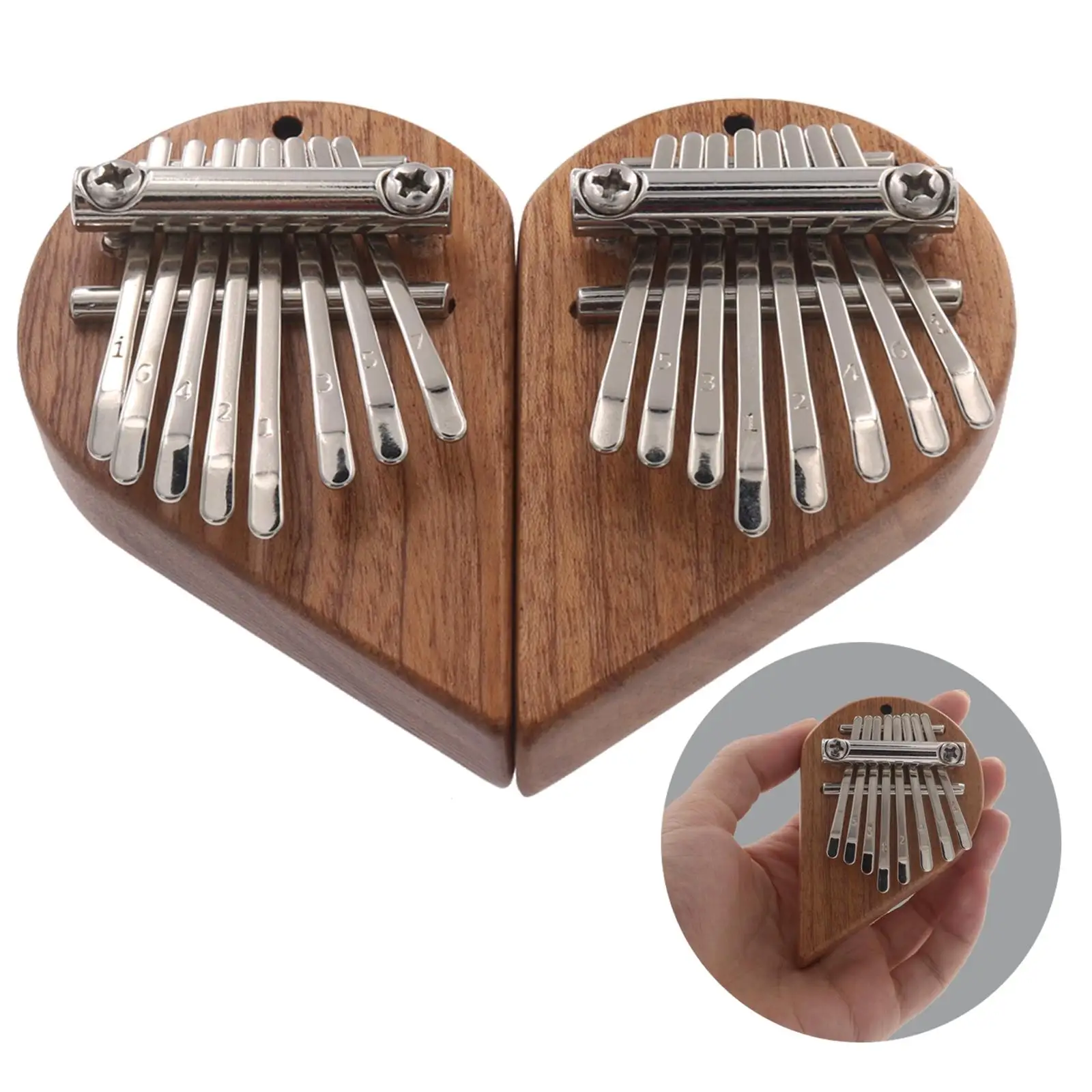 

2pcs 8 Keys Kalimba Thumb Piano Heart Shaped Toy With Lanyard Pendant Gift Musical Instrument for Music Lover Hanging Ornament