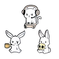 cute cartoon little white rabbit brooch student rabbit skull cat cowboy badge lapel pins