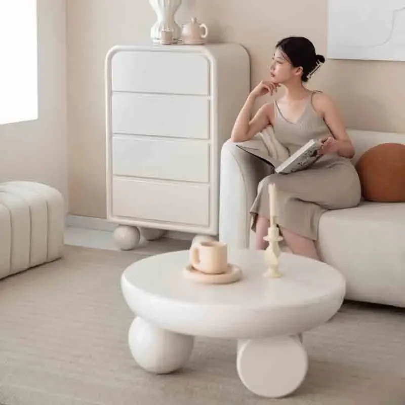 Журнальные простые столы круглые белые для гостиной дизайнерский домашний