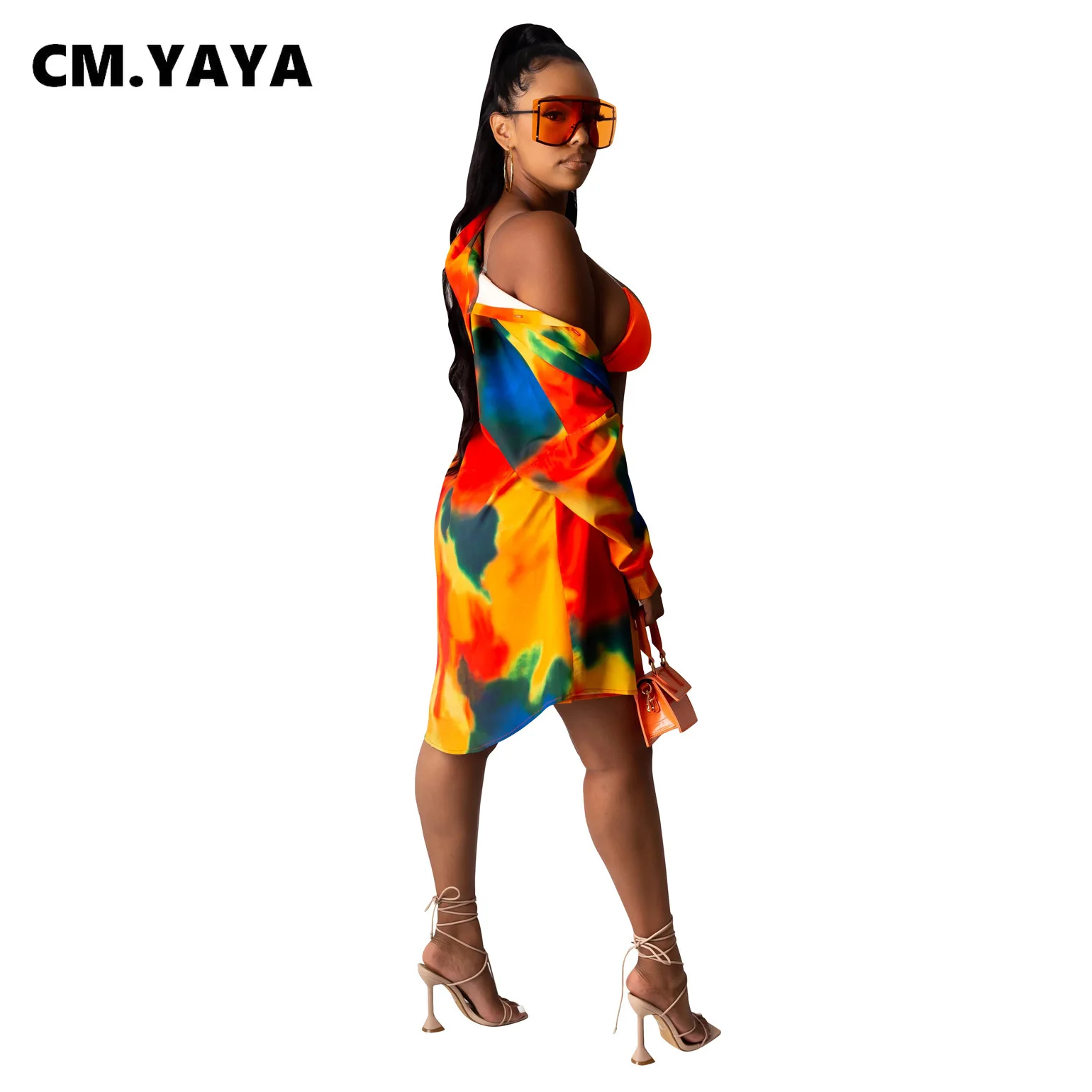 Классический женский комплект CM.YAYA с принтом тай-Дай Длинные Блузки длинным