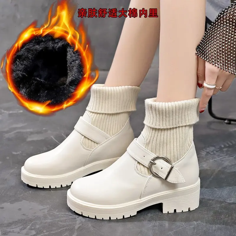 

Women's Ankle Boots 2022 Spring Autumn Edition Korean Round Head Thick Sole Martin Boots Female Slip-on Fashion Boots