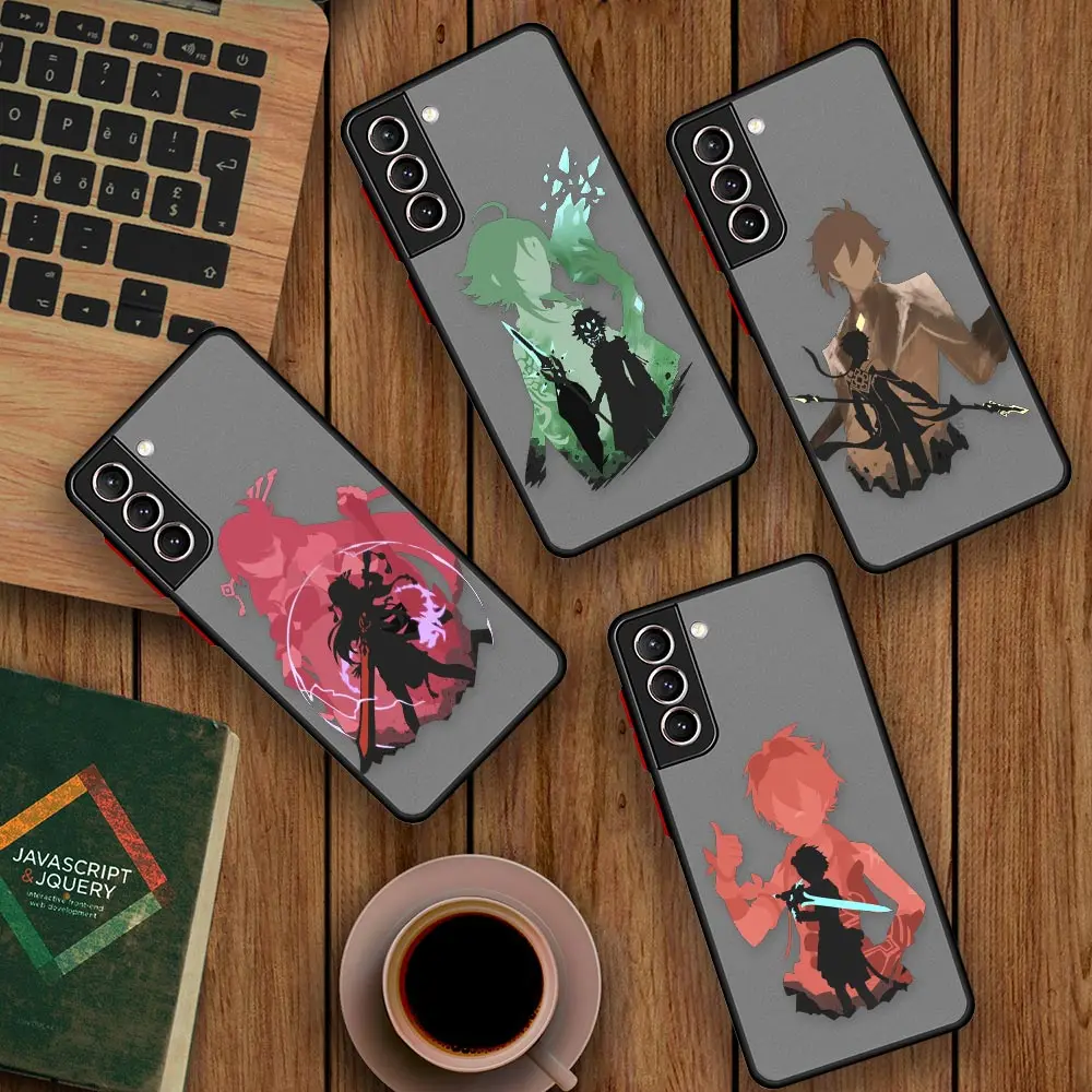

Genshin Impact Shockproof Case Fundas For Samsung S22 Ultra Galaxy S21 S20 FE S10 S9 S8 Plus 5G Cases Matte Cover Anime Hot Game