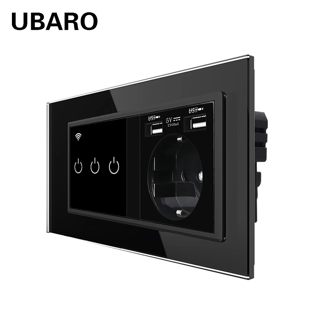 Wi-Fi UBARO EU Standard tuya Умная розетка и выключатель, панельный переключатель и розетки из закаленного стекла, работа с google home amazon alexa voice 100-240 В переменного тока16А умный выключатель tyua выключател