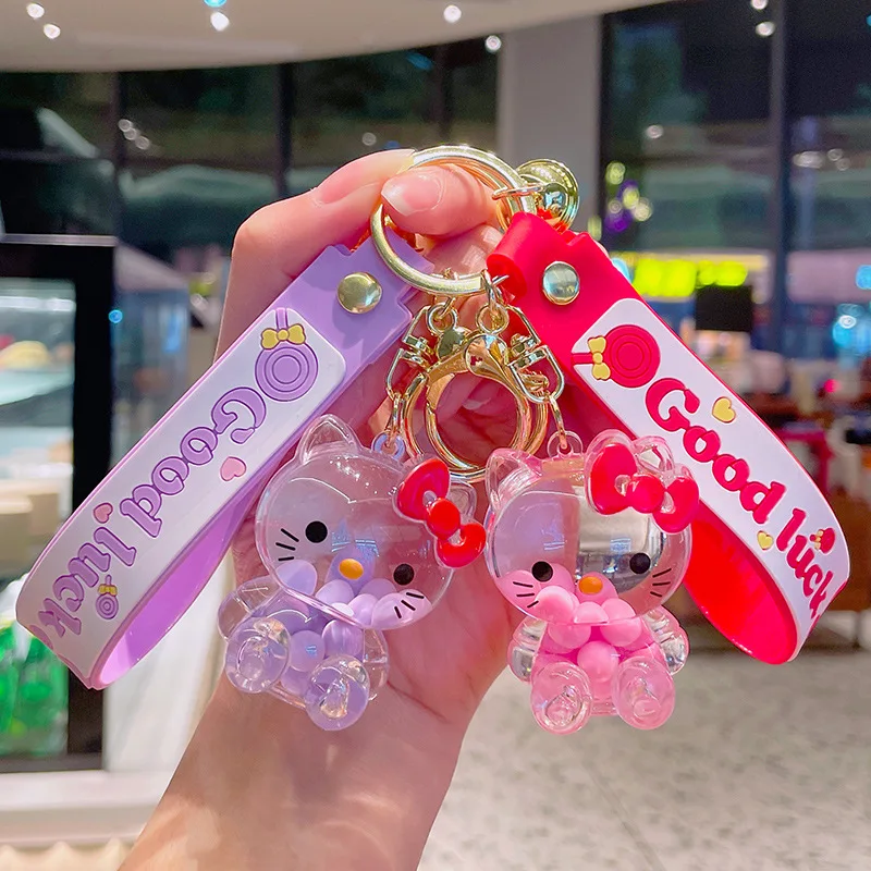 

Sanrio Hello Kitty Acrylic Liquid Key Chain Animation Peripheral Backpack Pendant Creative Exquisite Decoration Gifts for Girls