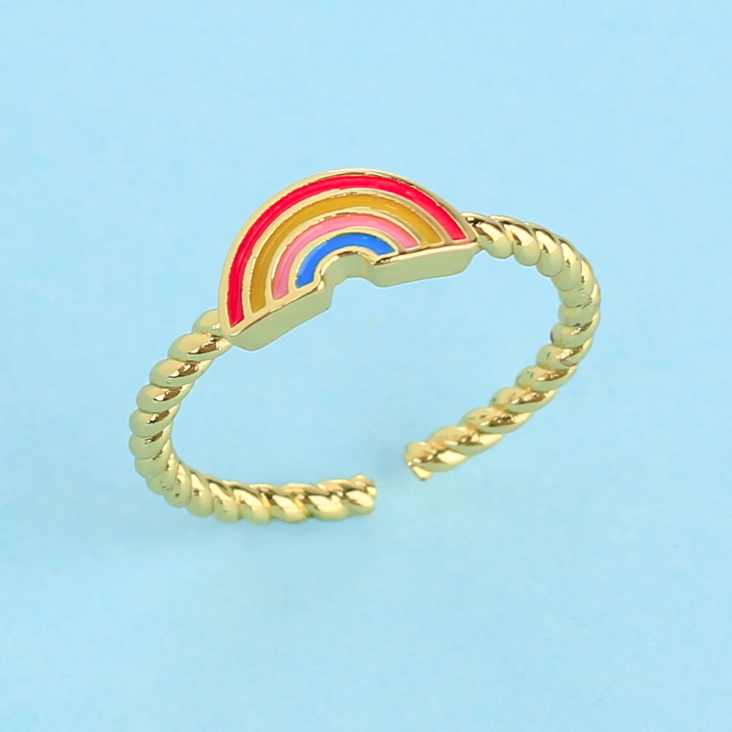 

C.QUAN CHI New Rainbow Drip Oil Enamel Rings Gold Plated Open Size Adjustable Finger Ring Women Fashion Girls Jewelry Gifts