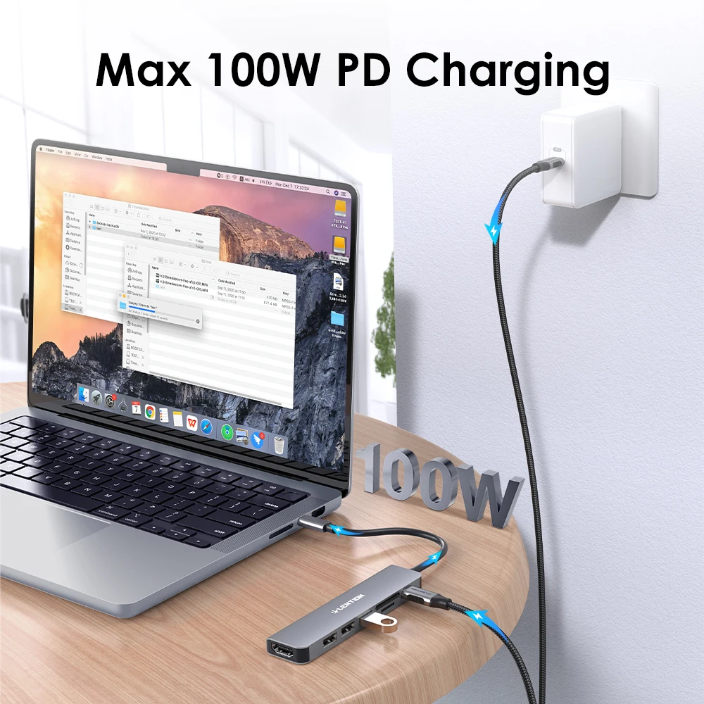 Фото USB-концентратор Lention 3,0, 4K, 30 Гц, Type C на HDMI, 2,0 PD, 100 Вт №4