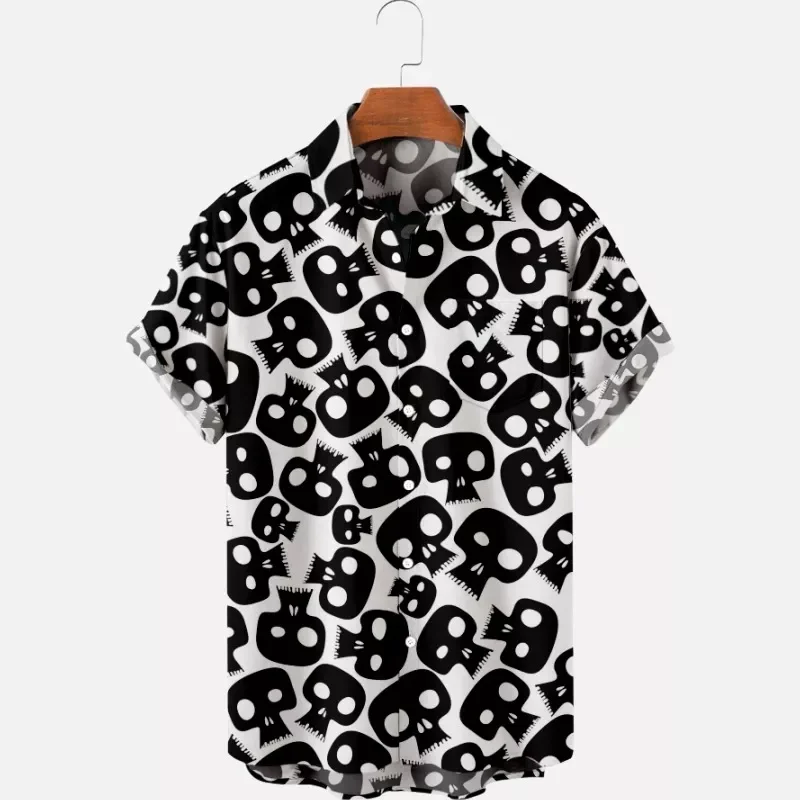 New Men's Shirts Skull Vintage Print Tops Hawaiian Men's Clothing Short Sleeves Casual Hip Hop Beach 3D Printed Shirts Camisa