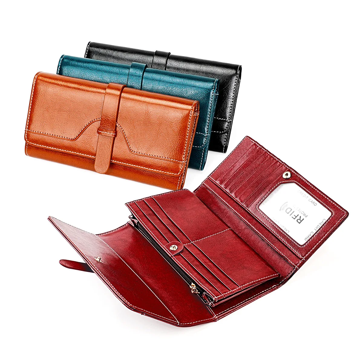 High Quality Leather Women Wallet Brand Long Purse Large Capacity Wallets RFID Blocking Female Card Holders Clutch Phone Bag New