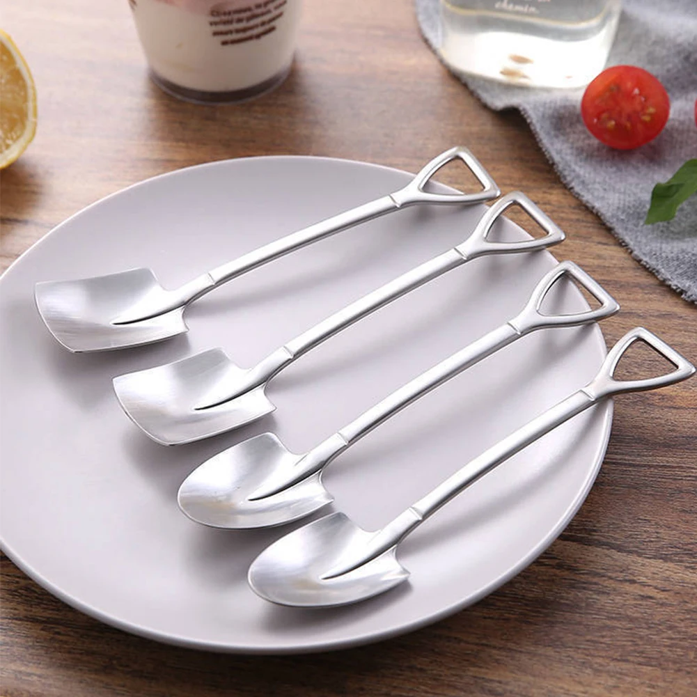 

4Pcs Stainless Steel Spoon Shovel Set Cutlery Cake Kitchen Retro Tableware Coffee Cute Creative Tea-Spoon Fashion ice cream Tool