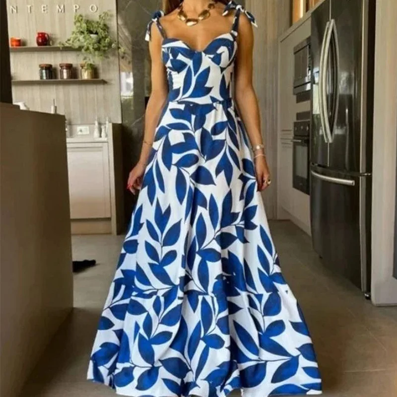 

2023 Summer new women fashion temperament high waist sling casual elegant sexy long print dress.