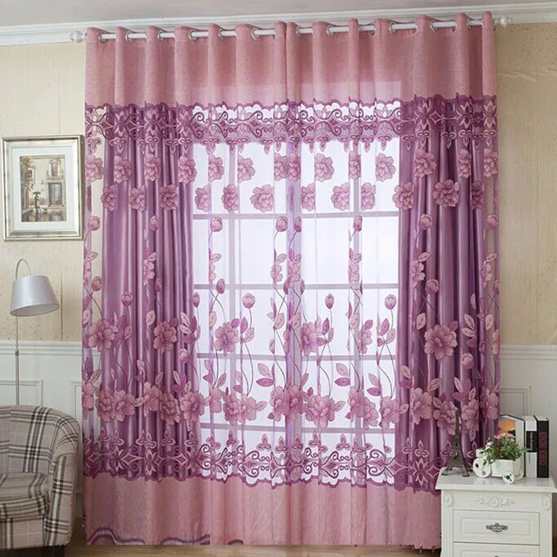 

Light Transmission Curtains Window Curtain Hollow Thermal Lotus Jacquard Design Gauze Home Decoration Burnt Flower Insulated
