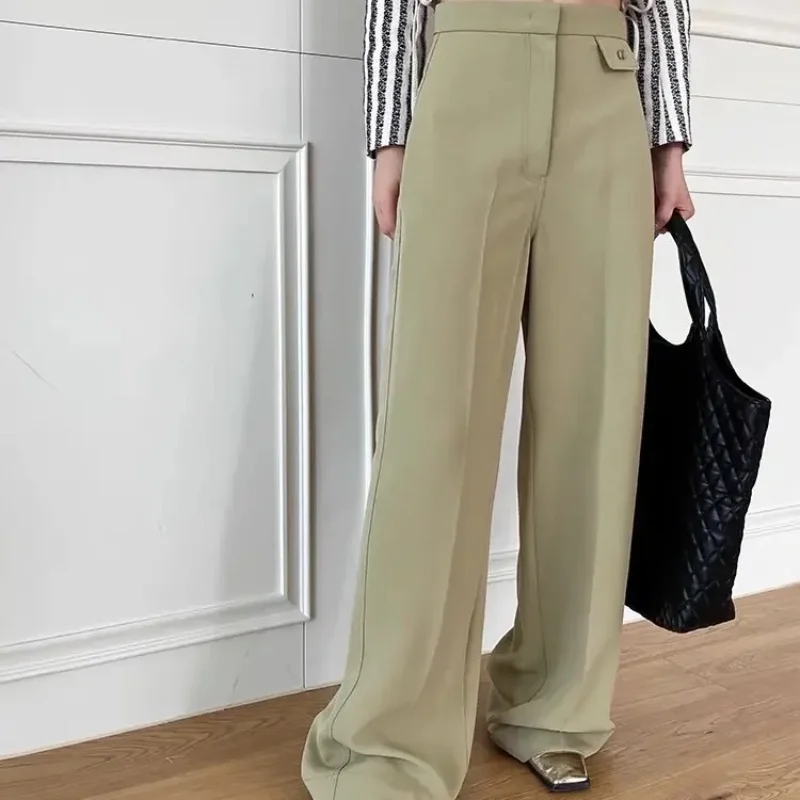 2023 Spring and Summer New Suit Wide-leg Pants Design Sense of Drape All-match Four-color Straight Acetate Casual Trousers