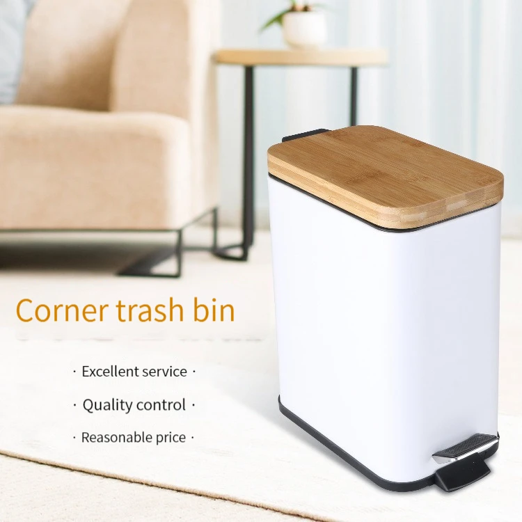 

3/5L Bamboo Garbage Pail With Lid Household Kitchen Receptacle Paper Basket Pedal Bathroom Slot Garbage Pail