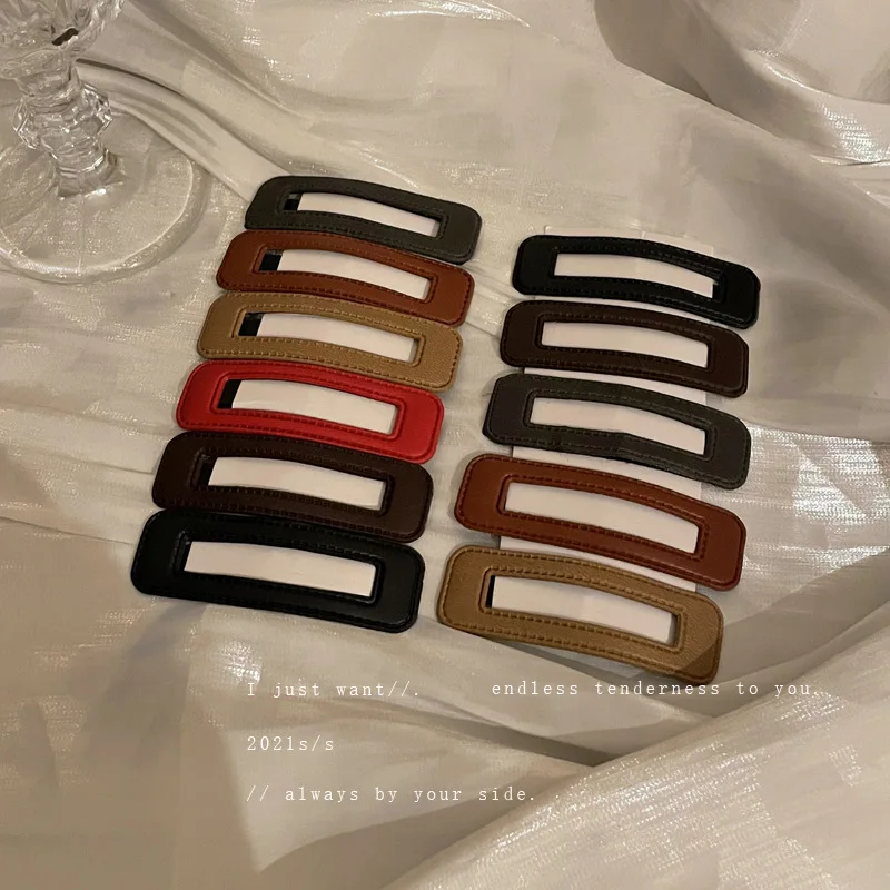 

Korean Fashion Leather Solid Color Hair Clip Simple Retro Hong Kong Style Bb Clip Temperament Ins Student Hair Accessories