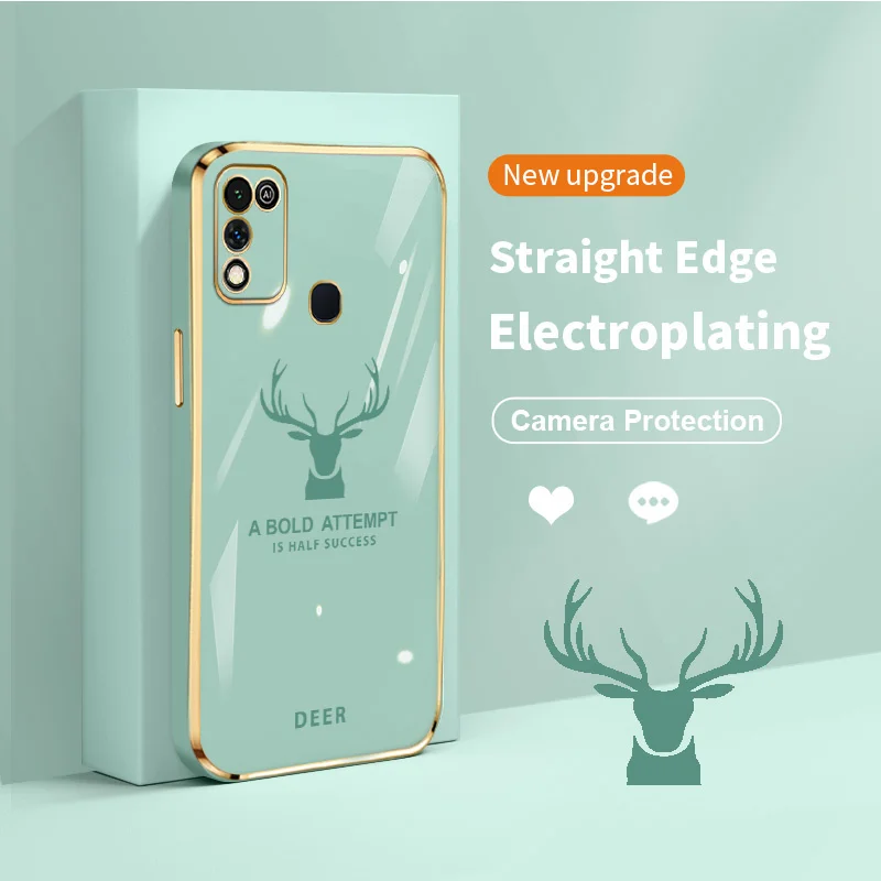 

Deer Electroplating for for Infinix Hot 10 11 Play 10S 10T 11S NFC Hot 12i 12 Pro Smart 5 India Coverage Camera Protective Cover