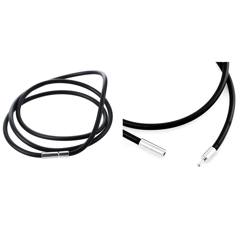 

1 Pcs 25.5 Inch 3MM Rubber Neck Cord Necklace & 1 Pcs 2Mm Width Skin Rope Necklace Alloy Chain Necklace 51Cm