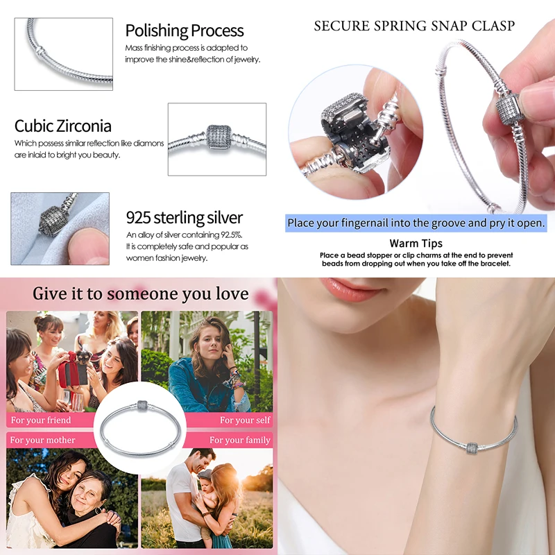 Оригинальные Браслеты Из Стерлингового Серебра 925 Пробы Для Женщин С