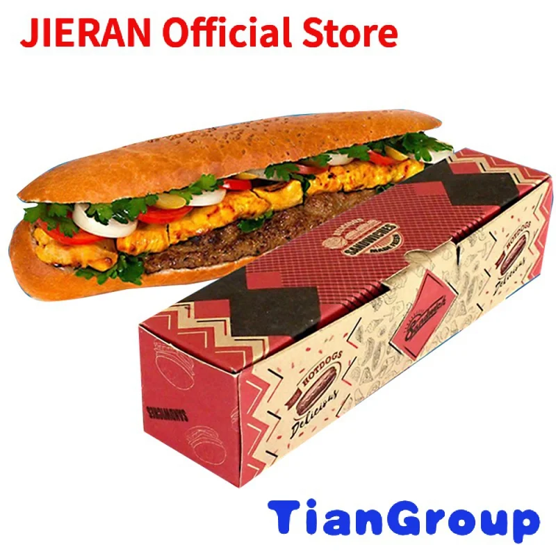 

Disposal Custom Printed Hot Dog Box Fast Food Container Package Takeaway Kraft Paper Boxes For Snack Burger Sandwich