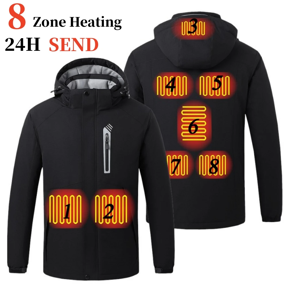 NEW Heated Men's Jacket Winter Fashion Parka For Men Warm Coats USB 8 Area Heating Jacket Windbreaker Outdoor Sports Vests HOT