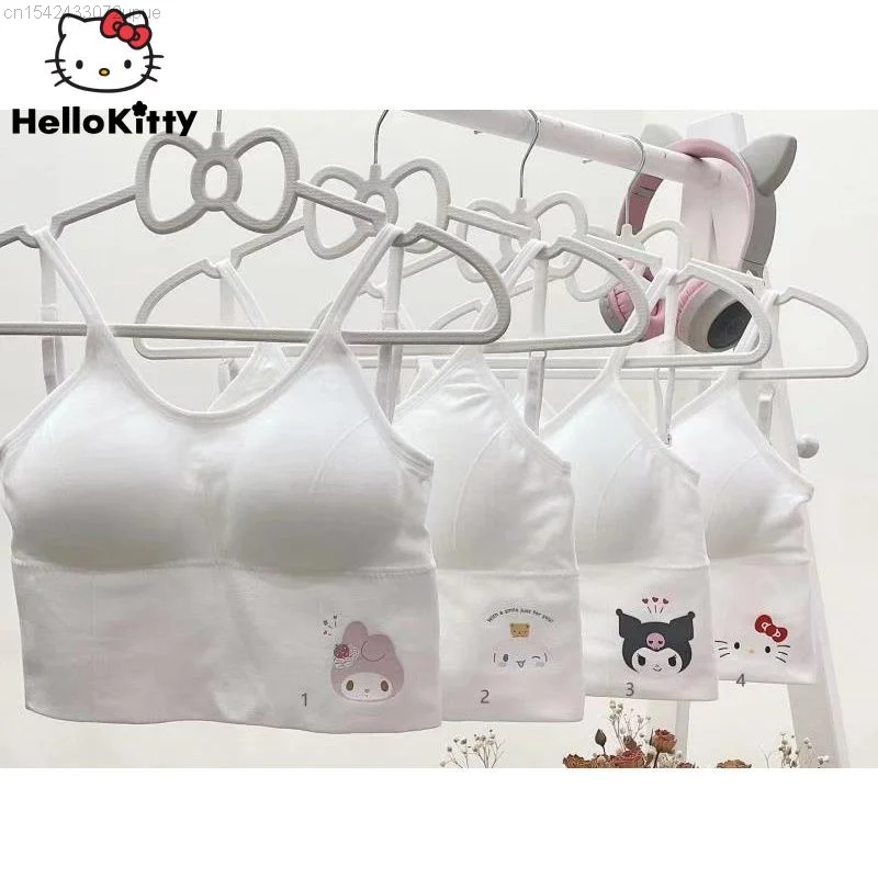 Sanrio Cartoon Cute Underwear Women Soft Corset White Bra Y2k Students Sports Undies Bralette Crop Top Female Underclothes Bra