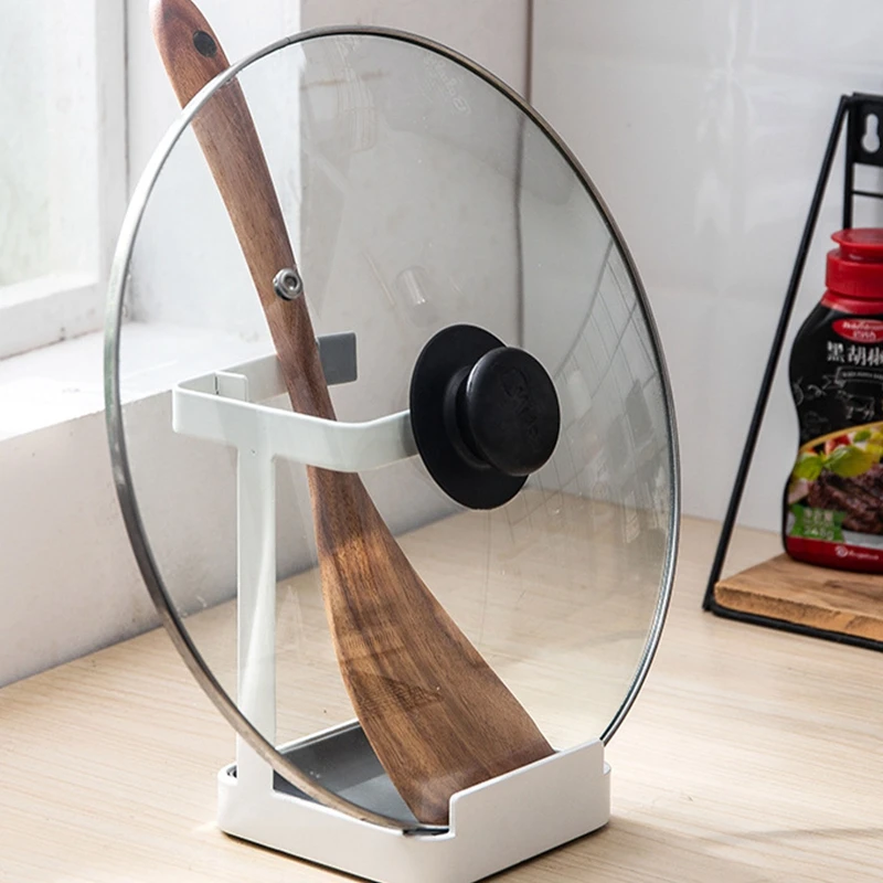

Iron Kitchen Pot Lid Organizer Storage Rack Shelf Countertop Punch-free Spoons Pad Bracket Home Kitchen Shelves Accessories Tool