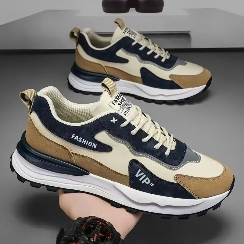 Мужские черно-серые кожаные кроссовки на платформе в стиле Dad Sneakers 2026, водонепроницаемые, нескользящие, для повседневной носки, работы и прогулок, для мужчин из Саудовской Аравии (art.: 3920dc20a335c) - 3920dc20a335c