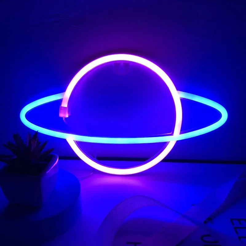 Neon LED Lamp Elliptical Planet Shaped Wall Sign Desk Night Lights USB Hanging Decorative For Bedroom Home Party Holiday Decor